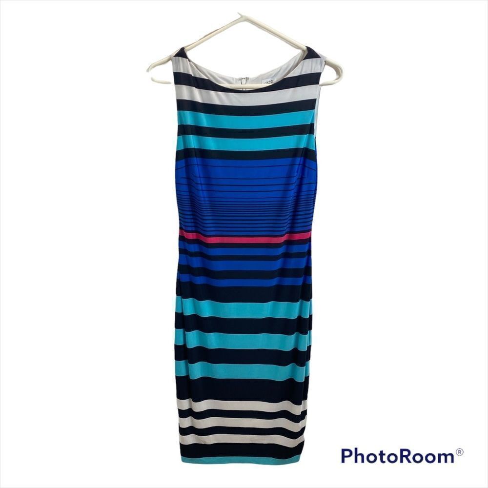 Cache Brand Midi Length Sleeveless High Neck Striped Dress Size Small